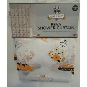 Sugar And Bones Halloween Skulls & Flowers Pattern Shower Curtain NEW skull